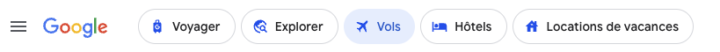 Les différentes catégories sur Google Flights